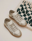 Sneakers in pelle con inserti glitter e dettaglio animalier