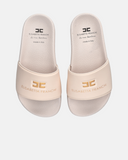 Ciabatte da mare da ragazza Elisabetta Franchi La mia Bambina color avorio con maxi fascione e logo dorato in rilievo