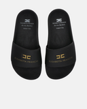 Ciabatte da mare nere da ragazza Elisabetta Franchi La mia Bambina con maxi fascione e logo dorato in rilievo