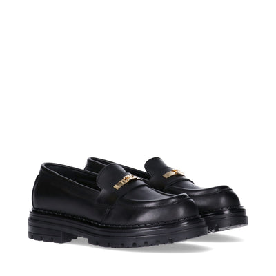 Mocassini in pelle con morsetto dorato e suola carrarmato - F4A4-E0397-1251930-