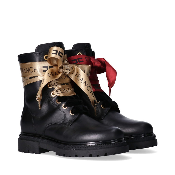 Stivaletti in pelle con doppio laccio in raso logati - F4A5-E0436-1251930-