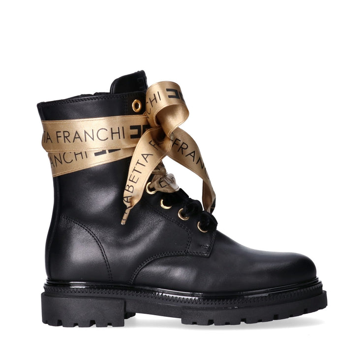 Stivaletti in pelle con doppio laccio in raso logati