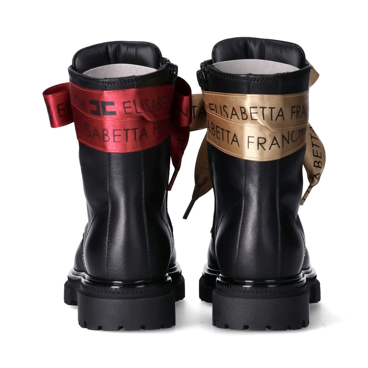 Stivaletti in pelle con doppio laccio in raso logati