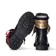 Stivaletti in pelle con doppio laccio in raso logati