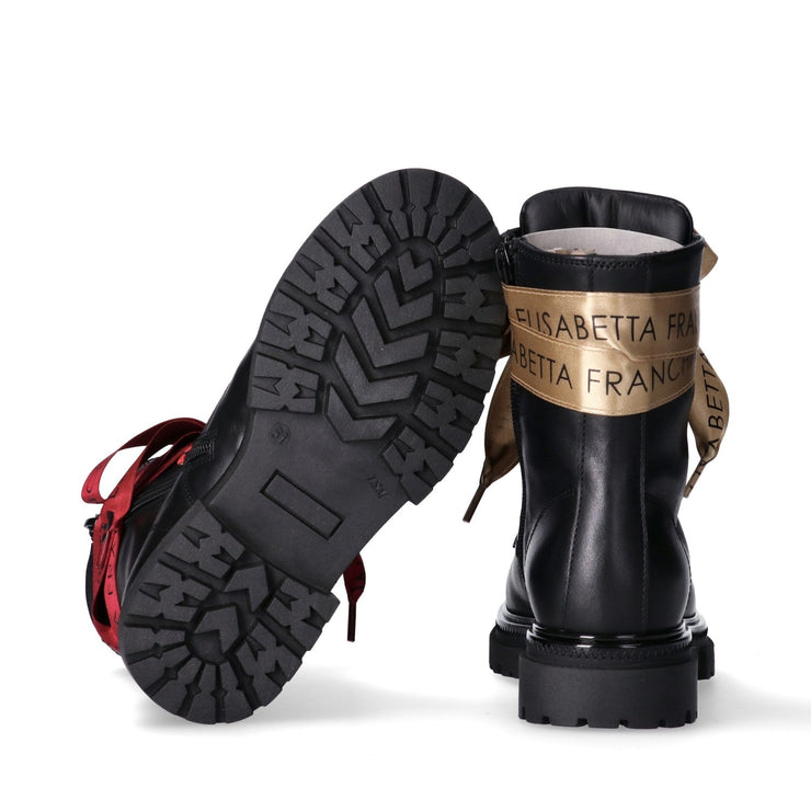 Stivaletti in pelle con doppio laccio in raso logati