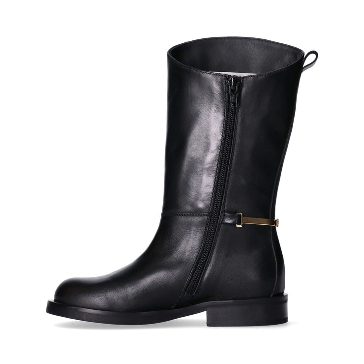 Stivali alti in pelle con logo in rilievo