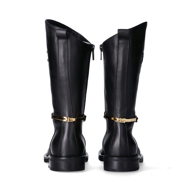 Stivali alti in pelle con logo in rilievo