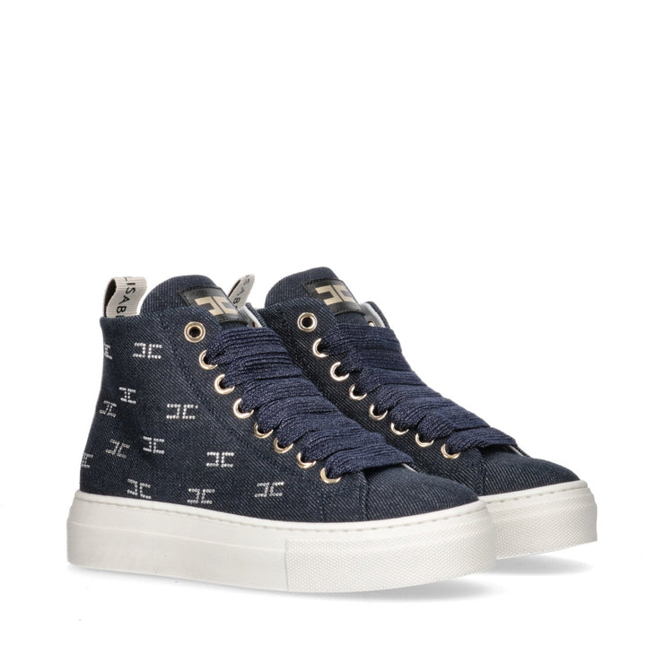 Sneakers alte in denim con applicazioni di strass - F4A9-E0107-1781800-