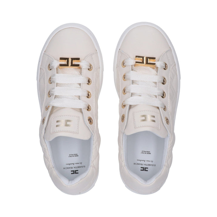 Sneakers trapuntate con logo e dettagli oro