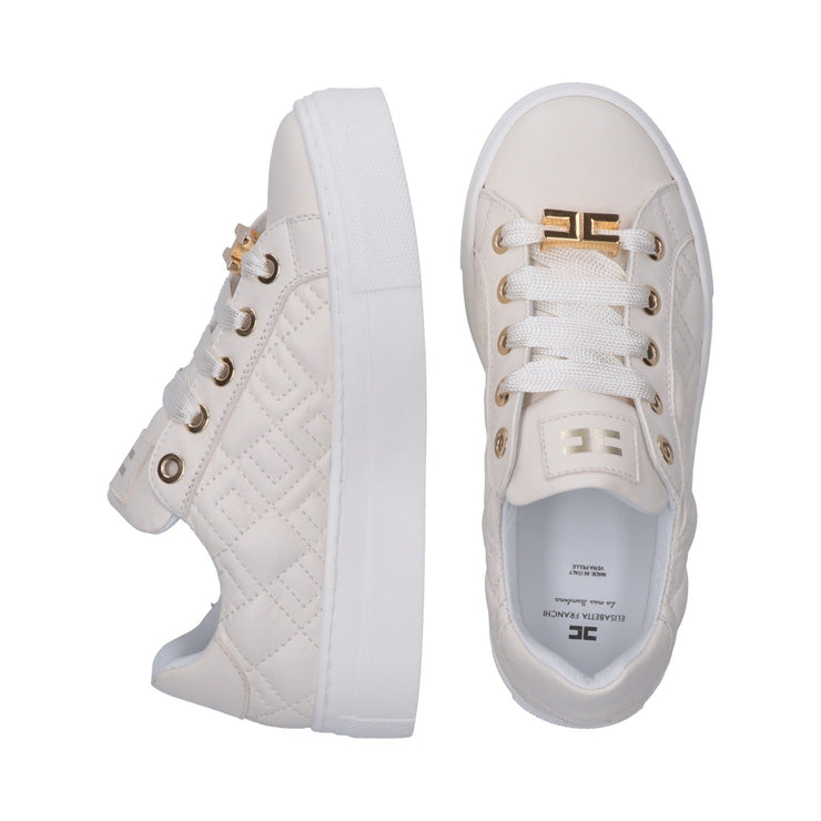 Sneakers trapuntate con logo e dettagli oro