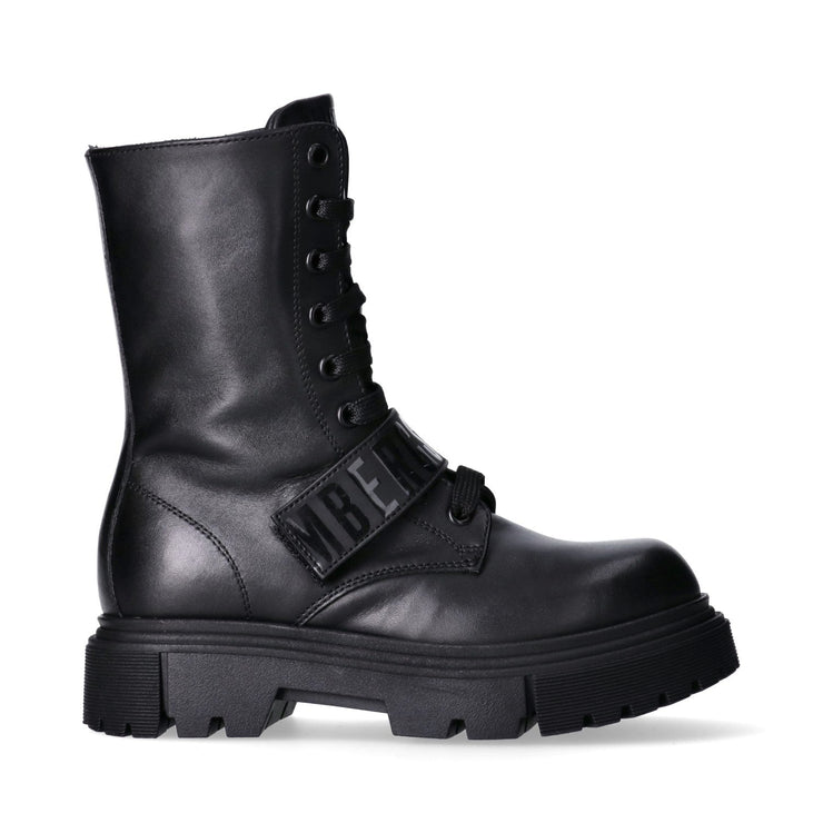 Anfibi alti da ragazza in pelle con logo a contrasto