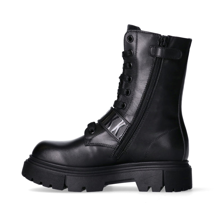 Anfibi alti da ragazza in pelle con logo a contrasto