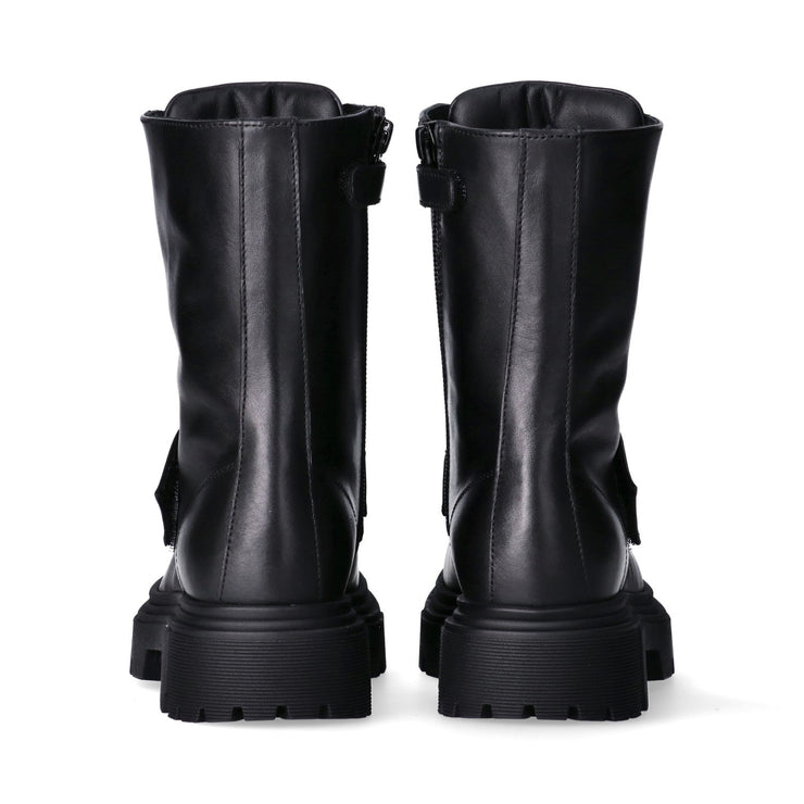 Anfibi alti da ragazza in pelle con logo a contrasto