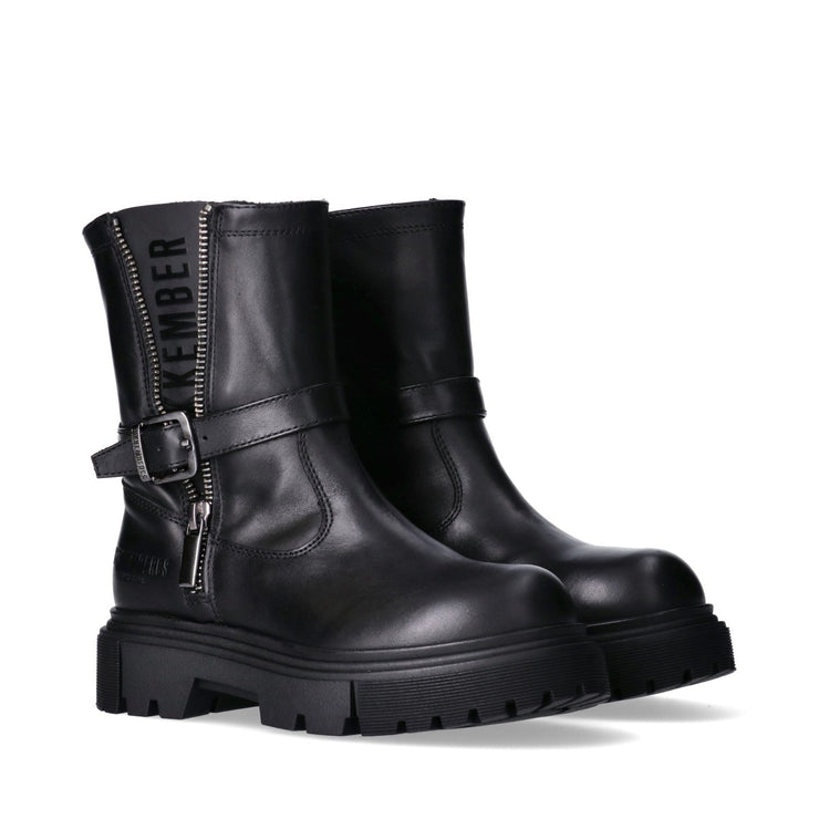 Stivali biker in pelle con fibbia e zip frontale - K4A5-21815-1251999-