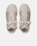 Sneakers in pelle e rete con strass e lacci raso