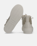 Sneakers in pelle e rete con strass e lacci raso