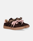 Sneakers ragazza Morelli in camoscio marrone con doppio laccio e cuciture decorative