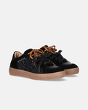 Sneakers da bambina nere Morelli con inserti glitter, lacci colorati e zip interna.