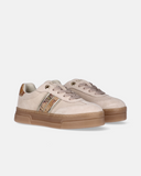 Sneakers ragazza Alviero Martini 1ª Classe Teen con tomaia in crosta sintetica beige, inserti Geo, soletta estraibile e fondo platform color ambra.