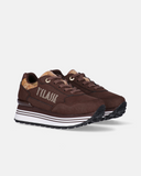 Sneakers ragazza Alviero Martini 1ª Classe Teen marroni con dettagli Geo, logo laterale, inserto glitter sul tallone e fondo running urban con righe a contrasto.