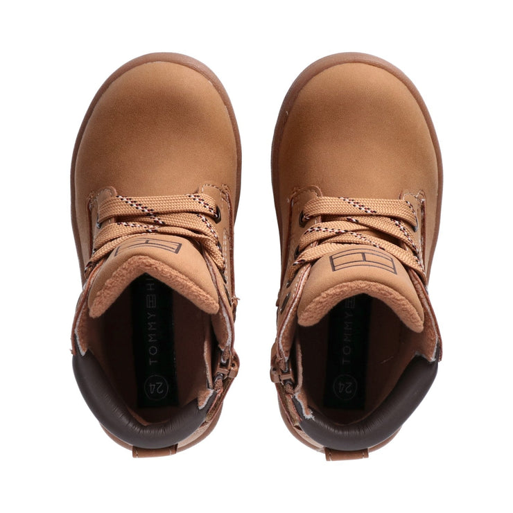 Stivaletti bambino in pelle sintetica con lacci e zip interna