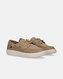 Mocassini in nabuk sintetico blu con lacci, lavorazione parabot e logo Tommy Hilfiger