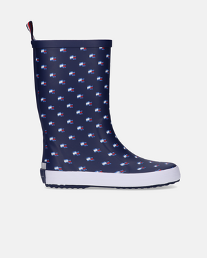 Stivali da pioggia blu con stampa flag all over