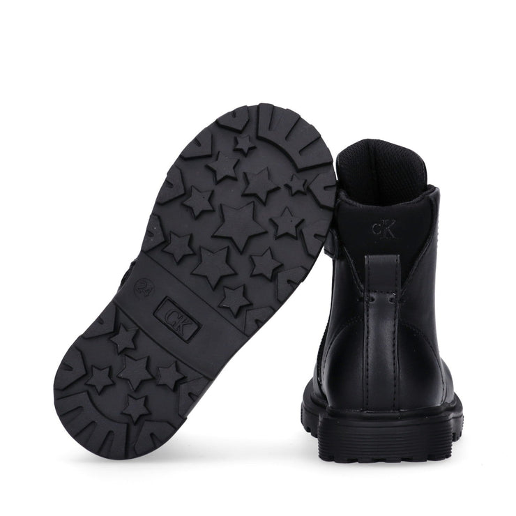 Anfibi in pelle sintetica con lacci e zip interna