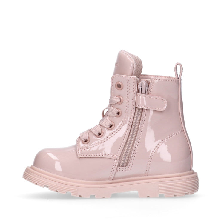 Anfibi bambina in vernice con lacci e zip interna