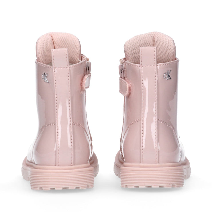 Anfibi bambina in vernice con lacci e zip interna