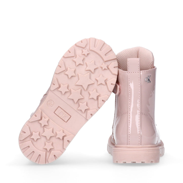 Anfibi bambina in vernice con lacci e zip interna