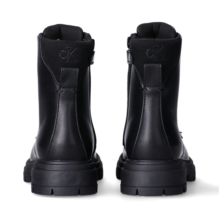 Anfibi in pelle sintetica con lacci e zip interna