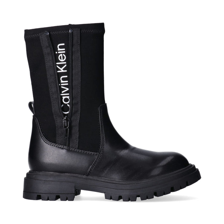 Stivali in pelle sintetica con zip e suola carrarmato