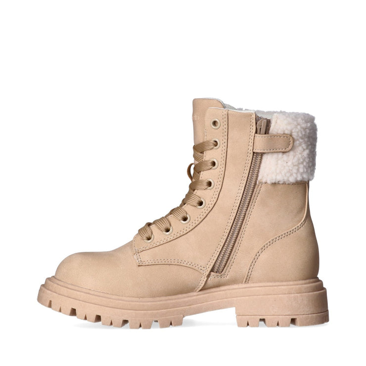 Anfibi con collo in pelliccia sintetica e suola carrarmato