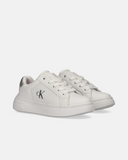 Sneakers da ragazza Calvin Klein bianche con fondo chunky, logo CK laterale e inserto silver sul tallone