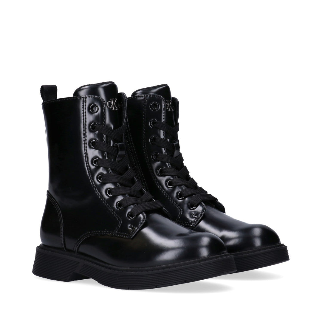 Anfibi bambina in pelle abrasivata con lacci e zip interna