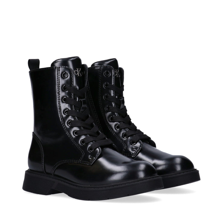 Anfibi bambina in pelle abrasivata con lacci e zip interna - V3X5-83185-1453999-