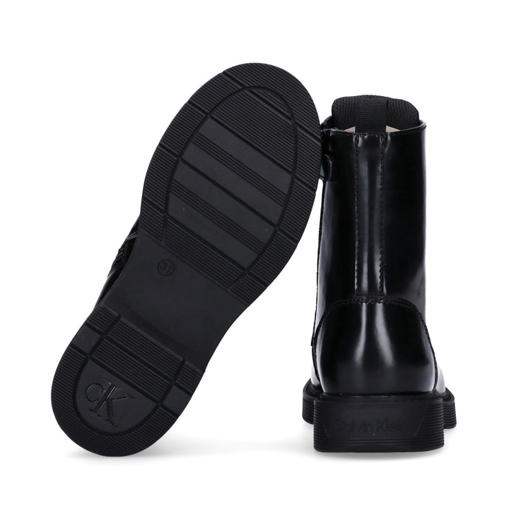 Anfibi bambina in pelle abrasivata con lacci e zip interna