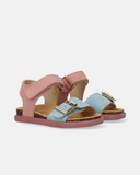 Sandali primi passi da bambina color block rosa e celeste in camoscio