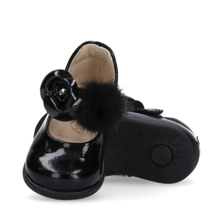 Ballerine primi passi da bambina con fiore e pon pon