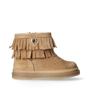 Stivaletti bambina in camoscio con frange e dettaglio cuore