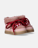 Scarponcini da bambina rosa Walkey con pelliccia e lacci con perline.