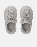 Sneakers primi passi in pelle con fiori applicati