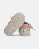 Sneakers primi passi con stampa fiori e lacci raso