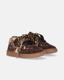 Sneakers bambina in camoscio con glitter e lacci animalier