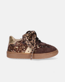 Sneakers bambina in camoscio con glitter e lacci animalier