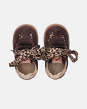 Sneakers bambina in camoscio con glitter e lacci animalier