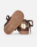Sneakers bambina in camoscio con glitter e lacci animalier