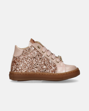 Sneakers bambina con glitter e fiocco gioiello