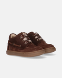Scarpe da bambino marroni Walkey stile barca con lacci e zip interna.
